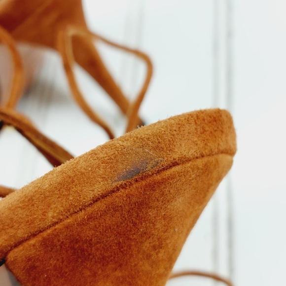 Aquazzura Brown Suede Cut Out Open Toe Lace Back Ankle Boots Sandals Heels B178 - Picture 11 of 12